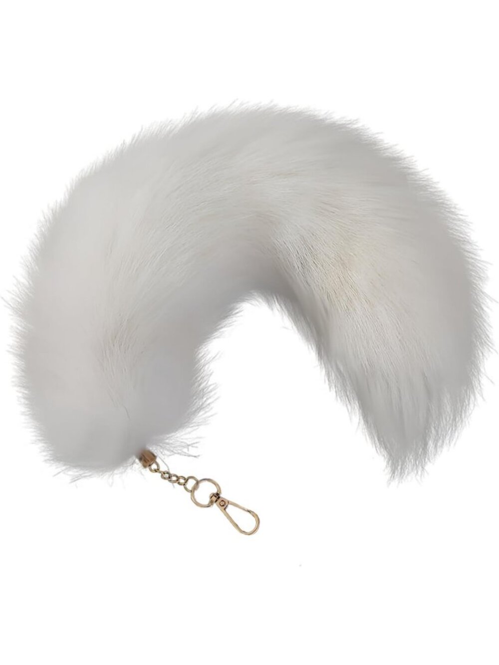 White Fluffy Therian Fox Tail Keychain Soft Plush Cosplay Ren Faire Accessory